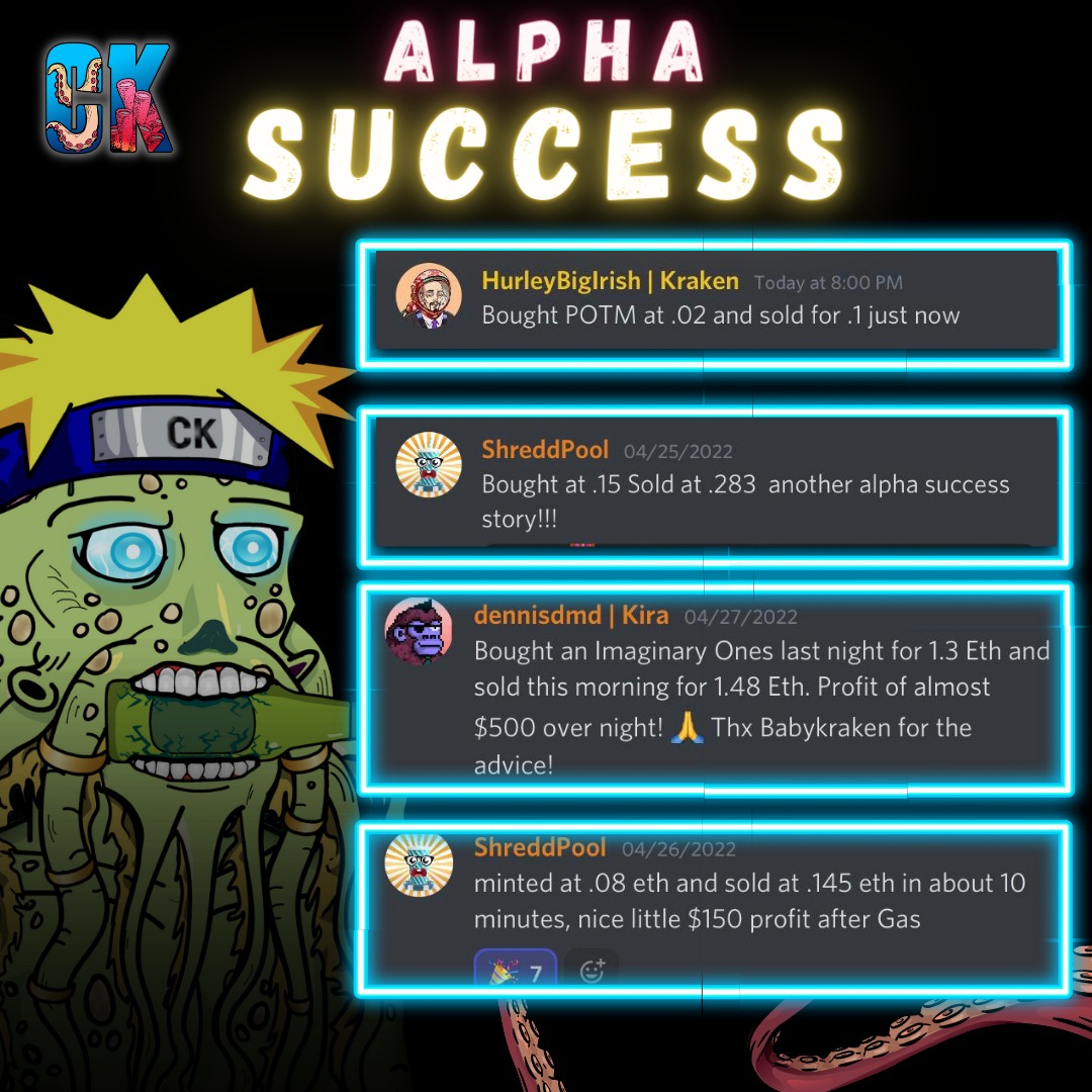 CryptoKrakensCB's tweet photo. Some results from our highly profitable Alpha Research and Alpha Live Calls we consistently provide to our holders.

By owning a Kraken, you are not just contributing to our oceans. You are also eligible for exclusive benefits and utilities, like our Alpha!
Do not miss out🤑 https://t.co/ObgHl6P04D