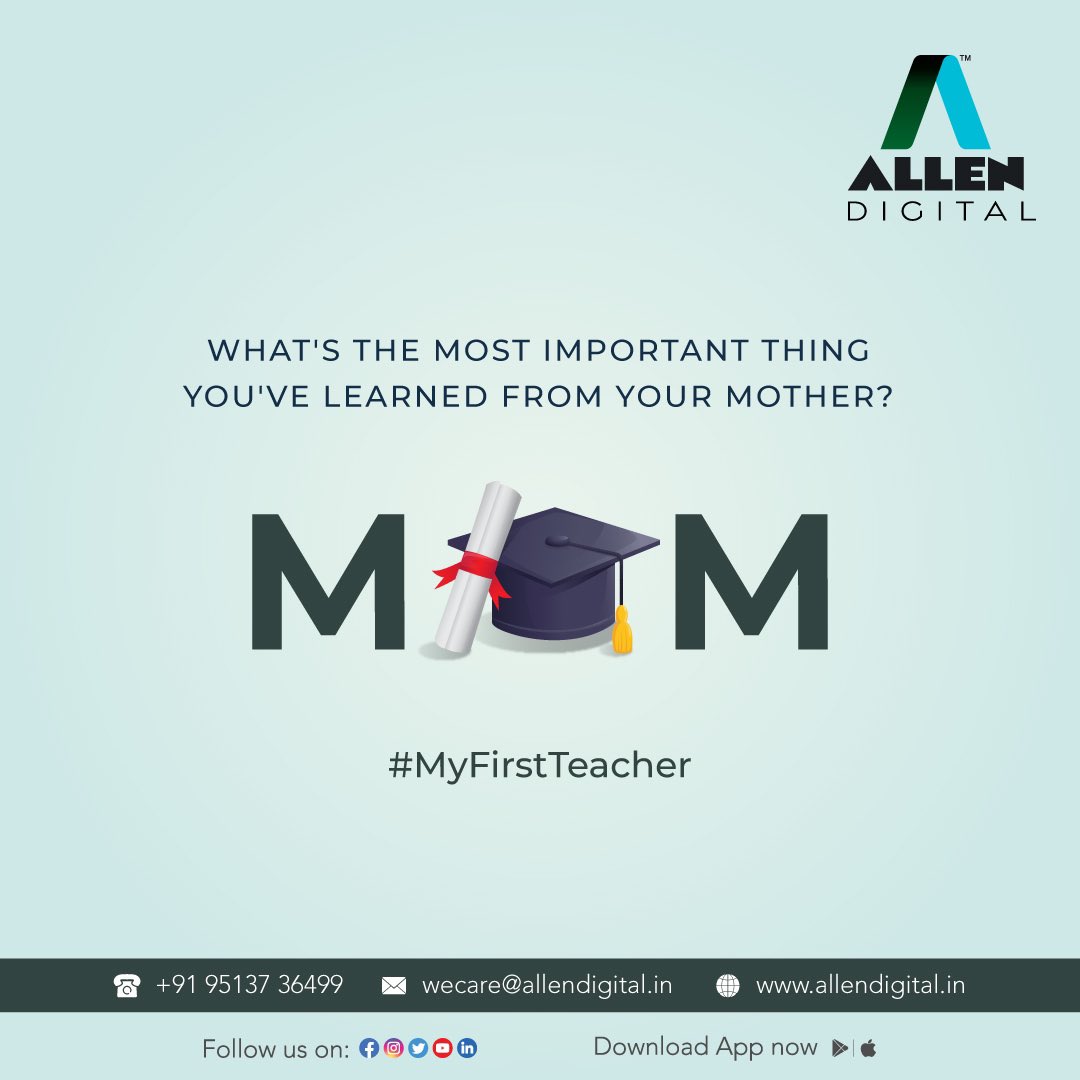 ALLENDigital_In's tweet photo. A Mother imparts the most essential lessons of life. Which one has been the most important one for you? Let us know in the comments section. Tag your Mother and make her feel special!
#AllenDigital #AllenClasses #KotaCoaching #mothersday #mothersday2022 #mother https://t.co/PN9V6Wafiu