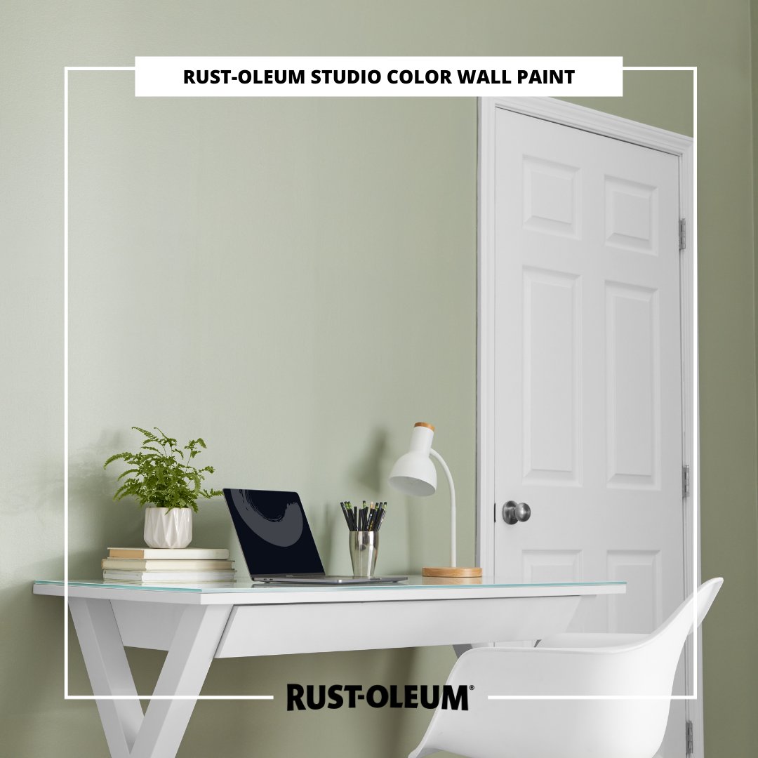 RustOleum's tweet photo. Give your #HomeOffice a whole new look with #ROStudioColor Wall Paint in Clay Mask! Find out how: https://t.co/MPLWavEcvv https://t.co/sXR7Pr5ata