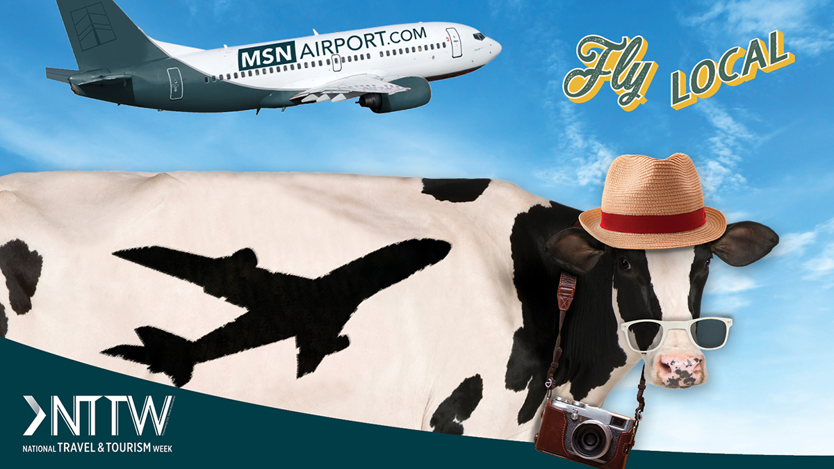 MSN_Airport's tweet photo. The tourism industry depends on airports, carriers, and travelers working together to provide the best possible experience. It's National Tourism Day, and we want to thank you all for #FlyingLocal out of MSN Airport. We look forward to continuing to serve you! #NationalTourismDay https://t.co/AYjvrrOl3V