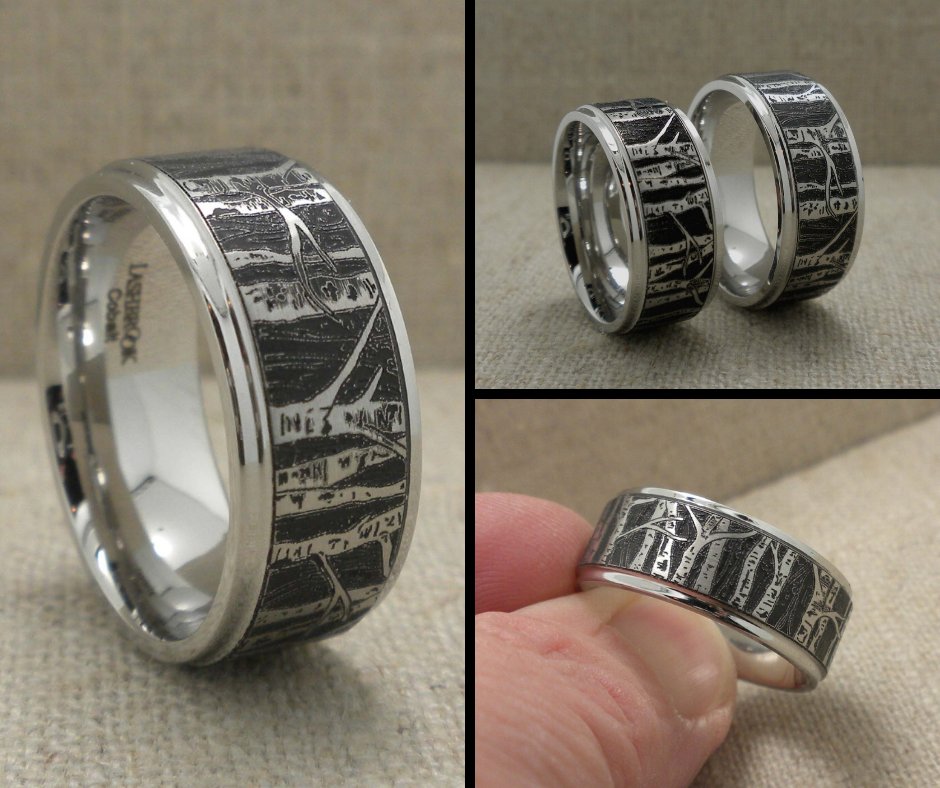 Cobalt Chrome Wedding Ring with Aspen Trees https://t.co/gdBX0wSFFT https://t.co/LKUef2b3ue