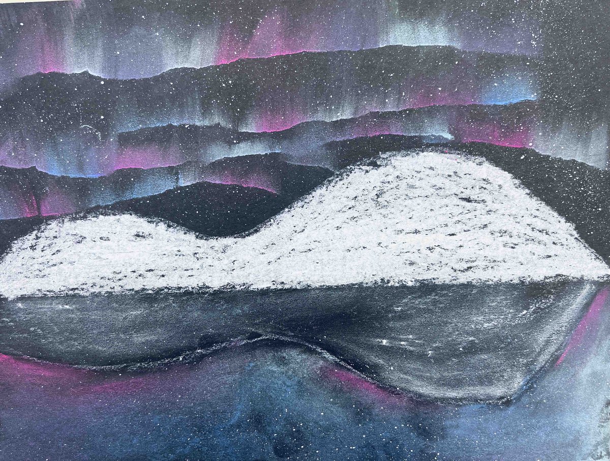 montcrest's tweet photo. Grade 4 and Grade 5 students created unique Northern Lights paintings, inspired by countries such as Iceland, Norway and Sweden. To create the landscapes, students used oil pastel, chalk pastel and acrylic paint for the starry filled skies.  #InnovativeCreators #ArtClub https://t.co/MvjdjWmlTF