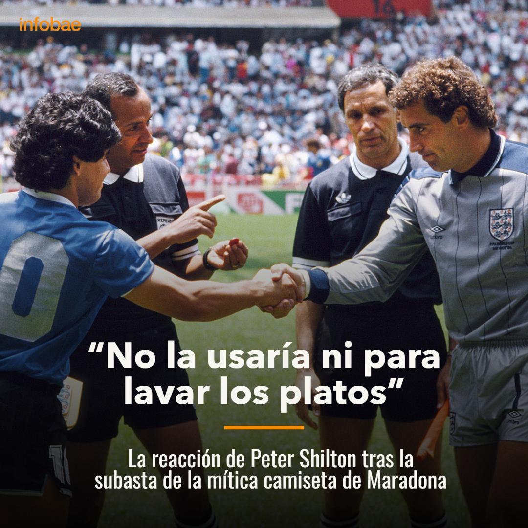 infobae's tweet photo. La reacción de Peter Shilton tras la subasta de la mítica camiseta de Maradona https://t.co/BIYJyDlCxo https://t.co/MHsKw9VSJp