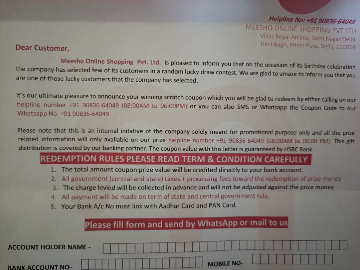 kaustubh_2020's tweet image. Won rs.12,50,000/- lottery!  🤑

@Meesho_Official is that you!? 🤫

#meesho #meeshoscam #meeshoscratch #scam #cybersecurity