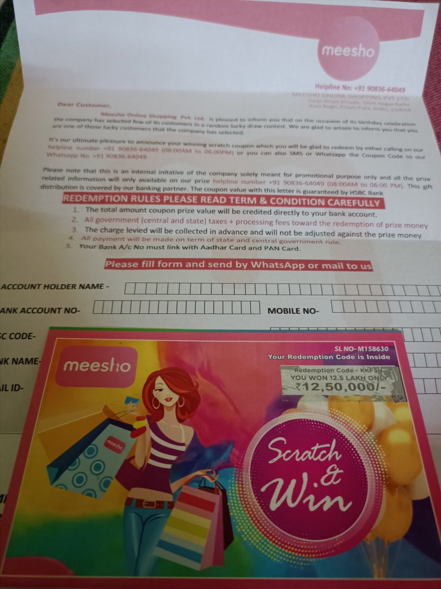 kaustubh_2020's tweet image. Won rs.12,50,000/- lottery!  🤑

@Meesho_Official is that you!? 🤫

#meesho #meeshoscam #meeshoscratch #scam #cybersecurity