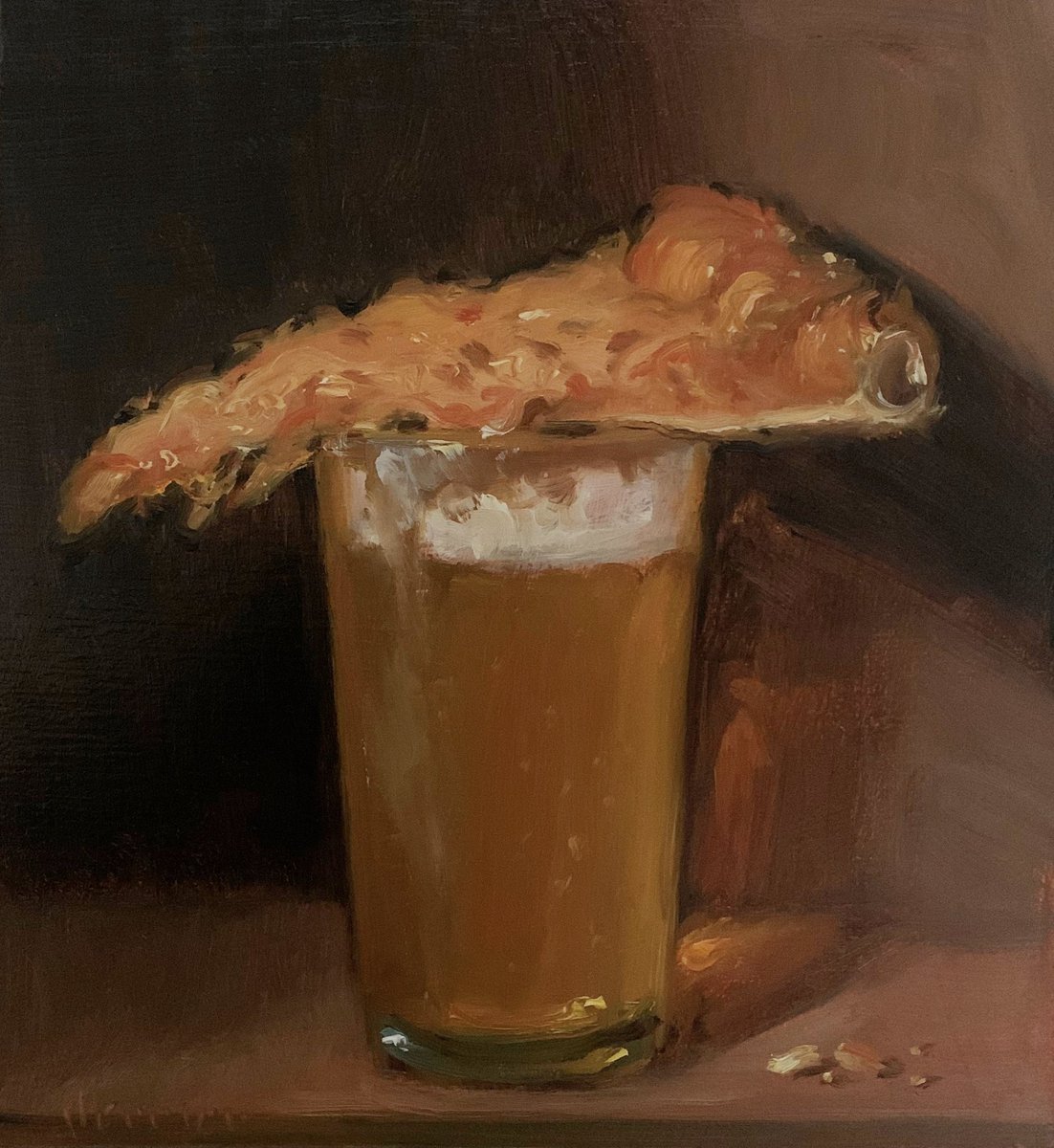 NoahVerrier's tweet photo. My oil painting of Beer &amp; Pizza https://t.co/IzEoZrMzpW