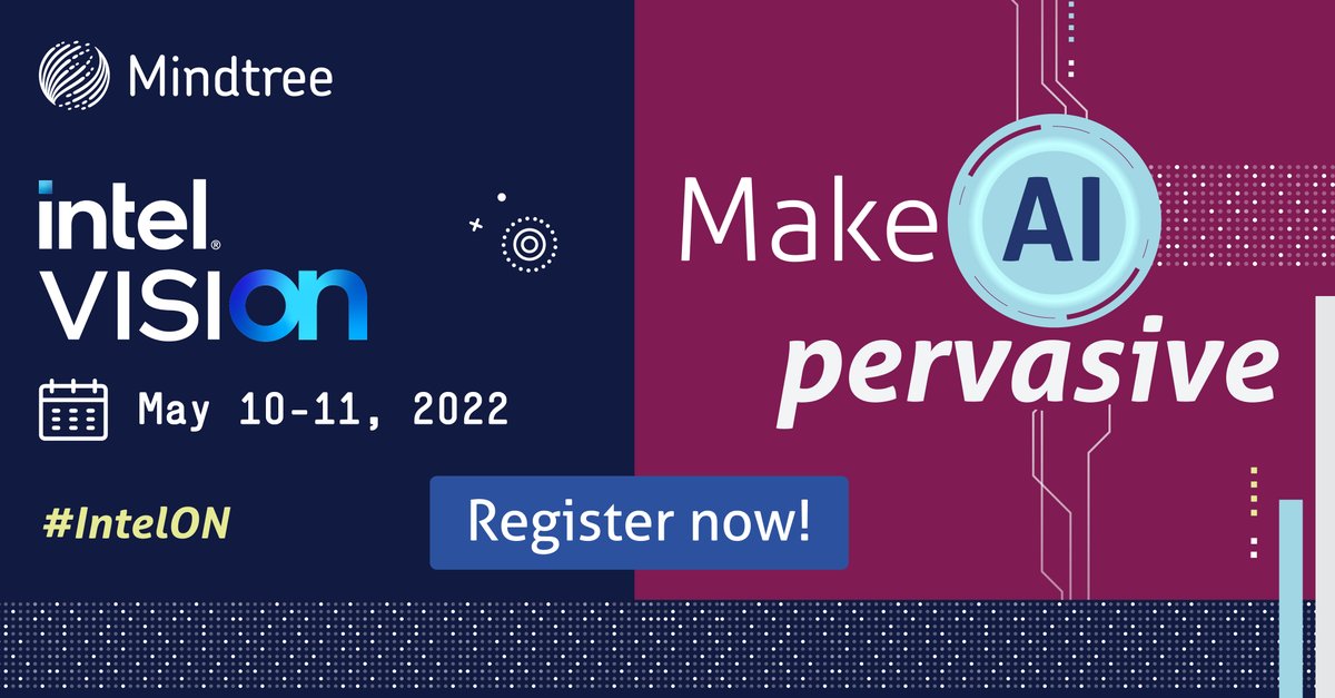Mindtree_Ltd's tweet photo. Attending Intel Vision (May 10-11 2022)? Drop by Mindtree booth #204 and learn more about how #data and #digital can integrate and drive innovations around contact centers to provide immersive experiences to consumers. Sign up for #IntelON - https://t.co/r6VEDEZzel https://t.co/dtRMXVvyng