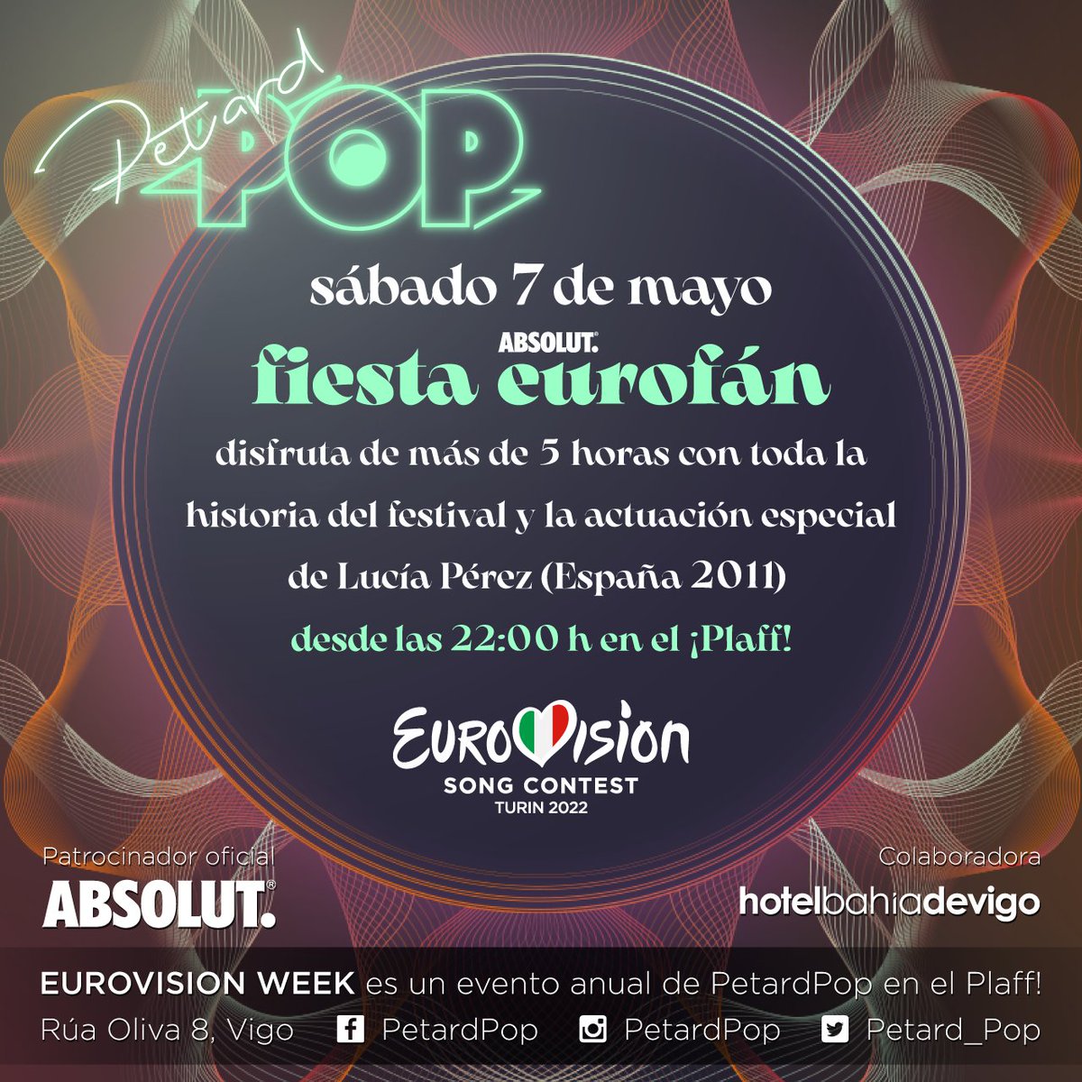 AHHH llegó el gran día! A partir de las 22:00 fiesta ABSOLUT EUROFAN! y a las 23:00 actuación de nuestra madrina de honor <a href="/LuciaPerezMusic/">Lucía Pérez</a> ¿te lo vas a perder? 
Ponemos a vuestra disposición un pequeño paquete de invitaciones de última hora bit.ly/3OjRFVl corre q vuelan!