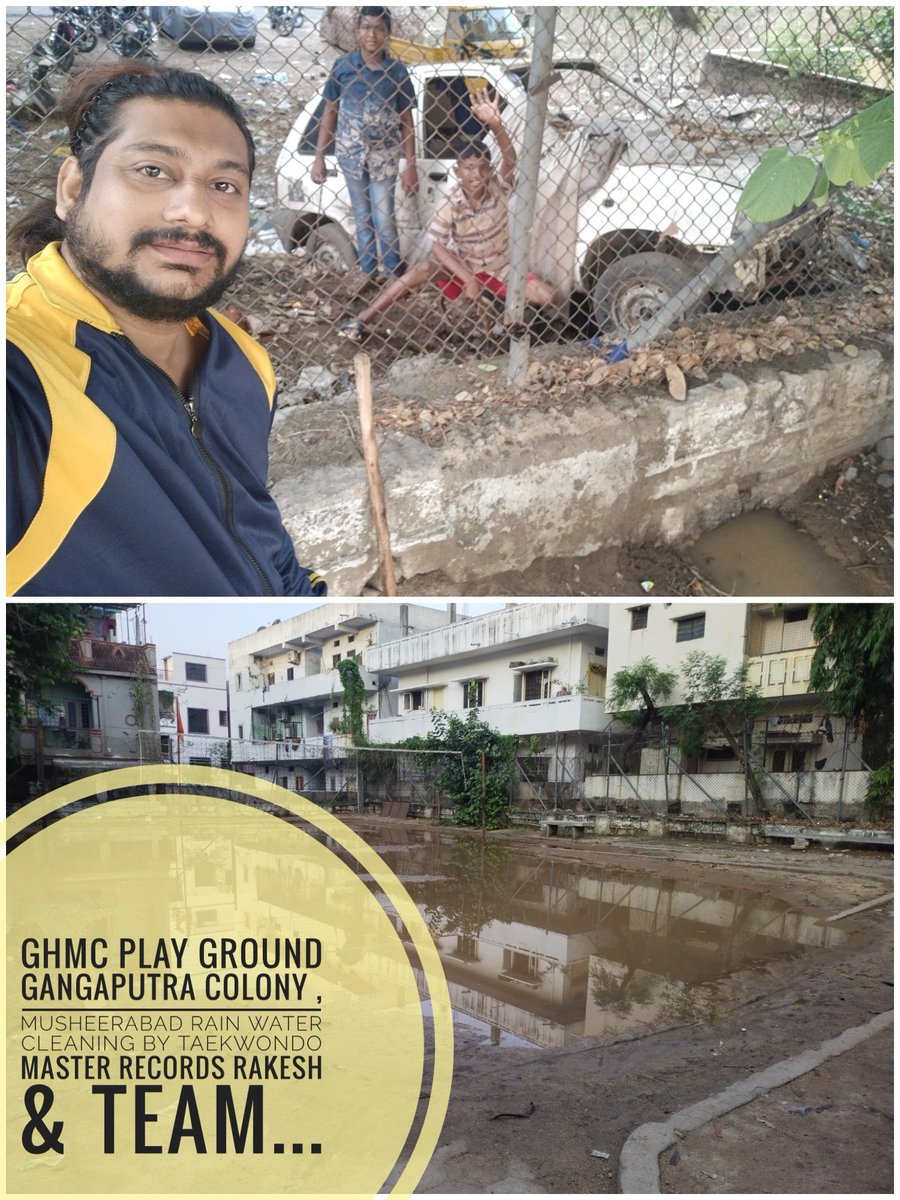 RecordsRakesh's tweet photo. Ghmc Play Ground Gangaputra colony , Musheerabad.. Rain Water cleaning done by Master Records Rakesh & Team..
#recordsrakesh #freetaekwondotraining https://t.co/pvkj0e8lQf
