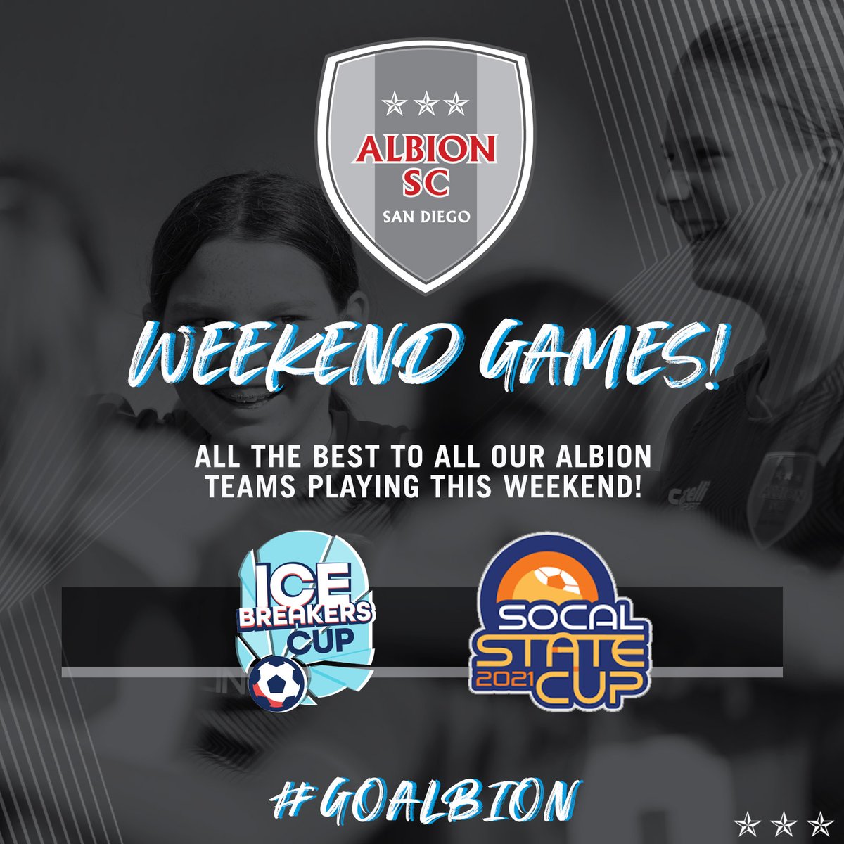 AlbionSc's tweet photo. All the best to our #ALBION_SC teams playing this weekend at the #IcebreakersCup and at the #SoCalStateCup!!
 #GOALBION 🙌🏽⚽️ https://t.co/ZdqDdDsh32