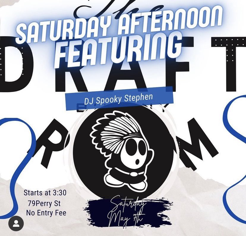 TheDraftRoomBUF's tweet photo. The party starts @TheDraftRoomBUF today at 3:30pm with #djspookystephen  We will be giving away some great @NLLBandits #swag and more #79perry https://t.co/peGxzaUcMi