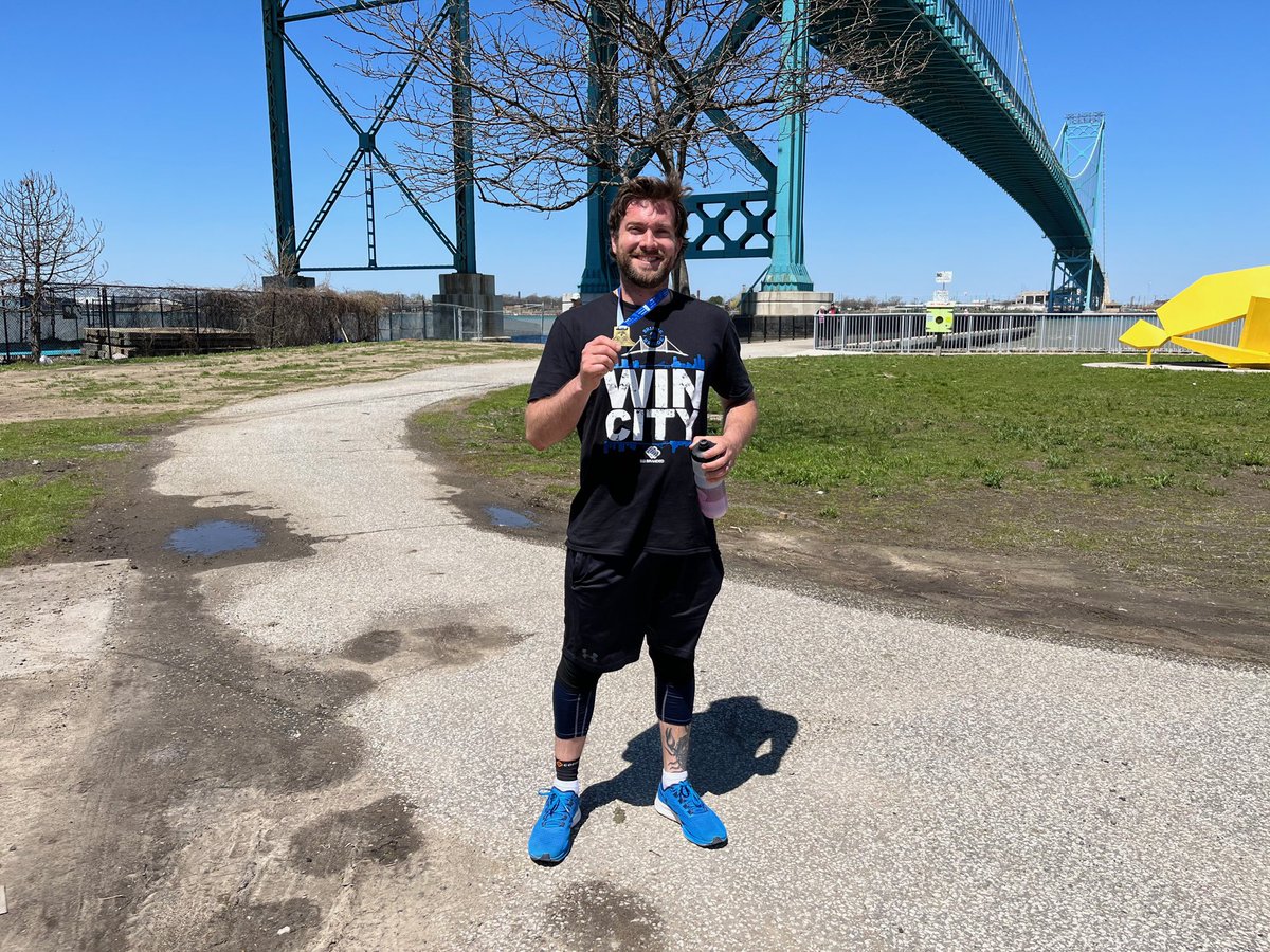 WRHospital's tweet photo. Organizer, Josh Horan, has crossed the finish line! @WRHFound @CMHAWECB @HDGHWindsor #Bridge2Bridge https://t.co/0jJymBNsm9