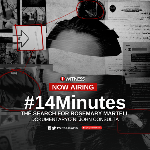 IWitnessGMA's tweet photo. Nagsisimula na ang kauna-unahang #IWitness dokyu ni John Consulta na “14 Minutes: The Search For Rosemary Martell".
Sabay-sabay nating sundan ang kaso ng isang misteryosong pagkawala na nagbukas ng imbestigasyon hindi lang sa NBI kundi maging sa o FBI sa Amerika.
#14Minutes https://t.co/94y8fnPWqi