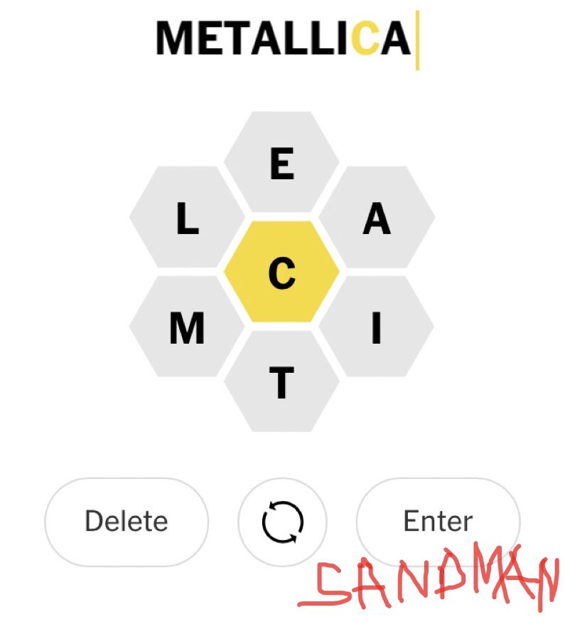 GreenKitchen's tweet photo. It had to be done. #hivemind #nytspellingbee #metallica #entersandman https://t.co/TH6HQJyMh1