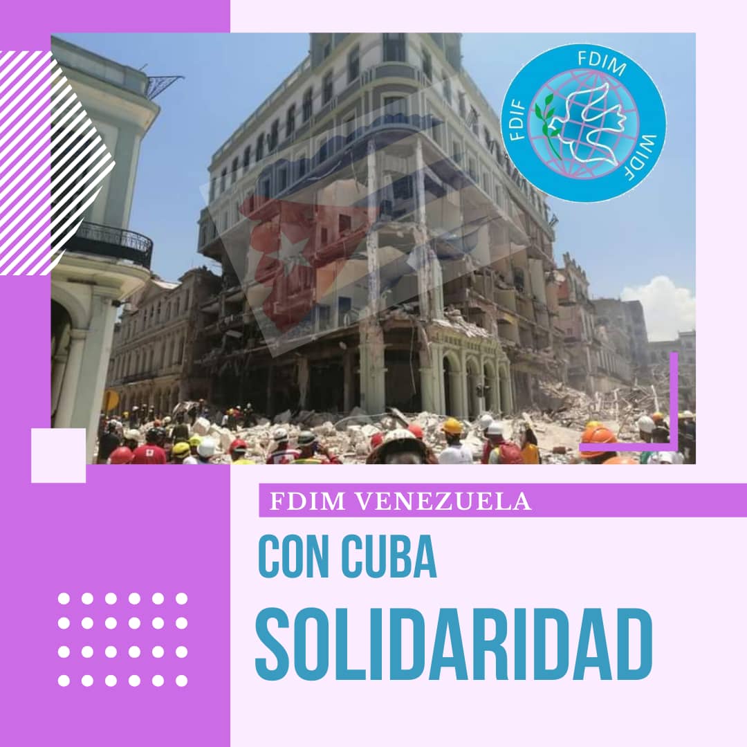 #ConCubaSolidaridad Expresamos nuestra solidaridad con el pueblo y el Gobierno cubano y enviamos nuestro abrazo sororo a la FMC, por la tragedia del hotel Saratoga, que enluta a diversas familias y al pueblo en general.

Les acompañamos en su dolor desde la distancia.
#FuerzaCuba