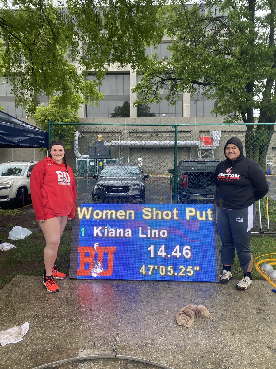 TerrierTFXC's tweet photo. Kiana Lino and Bridget Bishop starting the day off with a bang! Kiana Lino (15.17 M/49’9 1/4”) is your Patriot League Champion and Bridget Bishop comes in clutch on her last attempt to move from 7th to 6th place. Big team points! #ProudToBU https://t.co/vn58RxcYo9