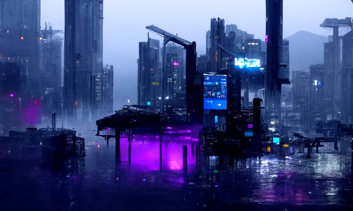 LifeZ_NFT's tweet photo. Played around with Disco Diffusion for the first time. The input was “A cyberpunk city on a dark, rainy night.”
What do you think?
#LifeZNFT #AIArtwork #discodiffusion #nftart #NFT #NFTCommunity https://t.co/hc3Dt5KqLg
