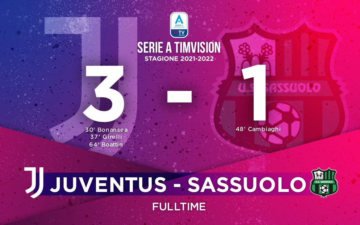 FT | #JuveSassuolo | 3️⃣ - 1️⃣ È festa a Vinovo!

La @JuventusFCWomen conquista la vittoria matematica🏆

#La7calcio #CalcioFemminile #SerieAFemminile #JuventusSassuolo