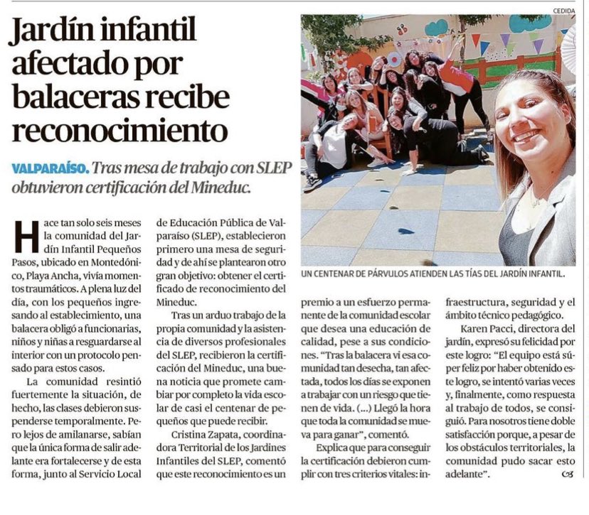 Edu_Valparaiso's tweet photo. 🗞Agradecemos a @mercuriovalpo que da cuenta del Reconocimiento Oficial obtenido por nuestro Jardín Infantil Pequeños Pasos😃, fruto de un arduo trabajo de la comunidad educativa y de nuestro SLEP 👏👏👏#EducaciónPública #ReconocimientoOficial #JardínPequeñosPasos https://t.co/SCuY6SzwMS