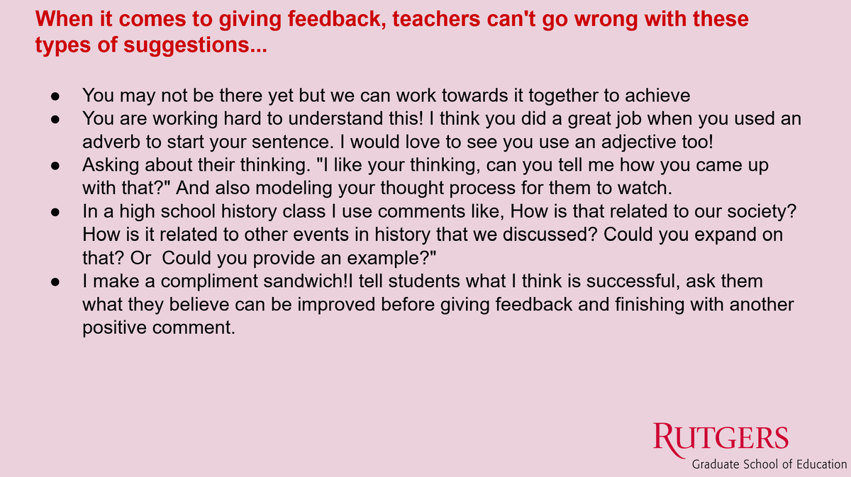 HeatherNgoma's tweet photo. Students must benefit greatly from being in your classrooms, #AltRtEd! So many great suggestions for giving #growthmindset feedback, including ones from these teachers @BalazsMs @MarnieSeaIsle @NellieTBrida @jvasquez1862 @arwhite1995 https://t.co/I3h2y1Mmor