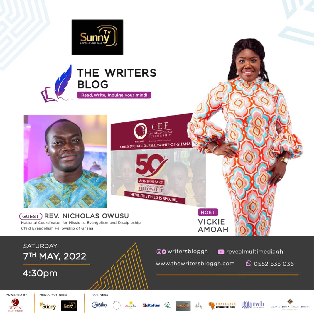 WritersBlogGH's tweet photo. On TWB TV Today!
Join the Child Evangelism team and @VickieAmoah on TWB TV show on Sunny TV today at 4:30pm as they discuss all about Sunday School teacher's training and materials for Sunday school.
For details call 0208 428 322/0552535036.
#TWB
#ReadWriteIndulgeYourMind https://t.co/bpuVtUvYrC