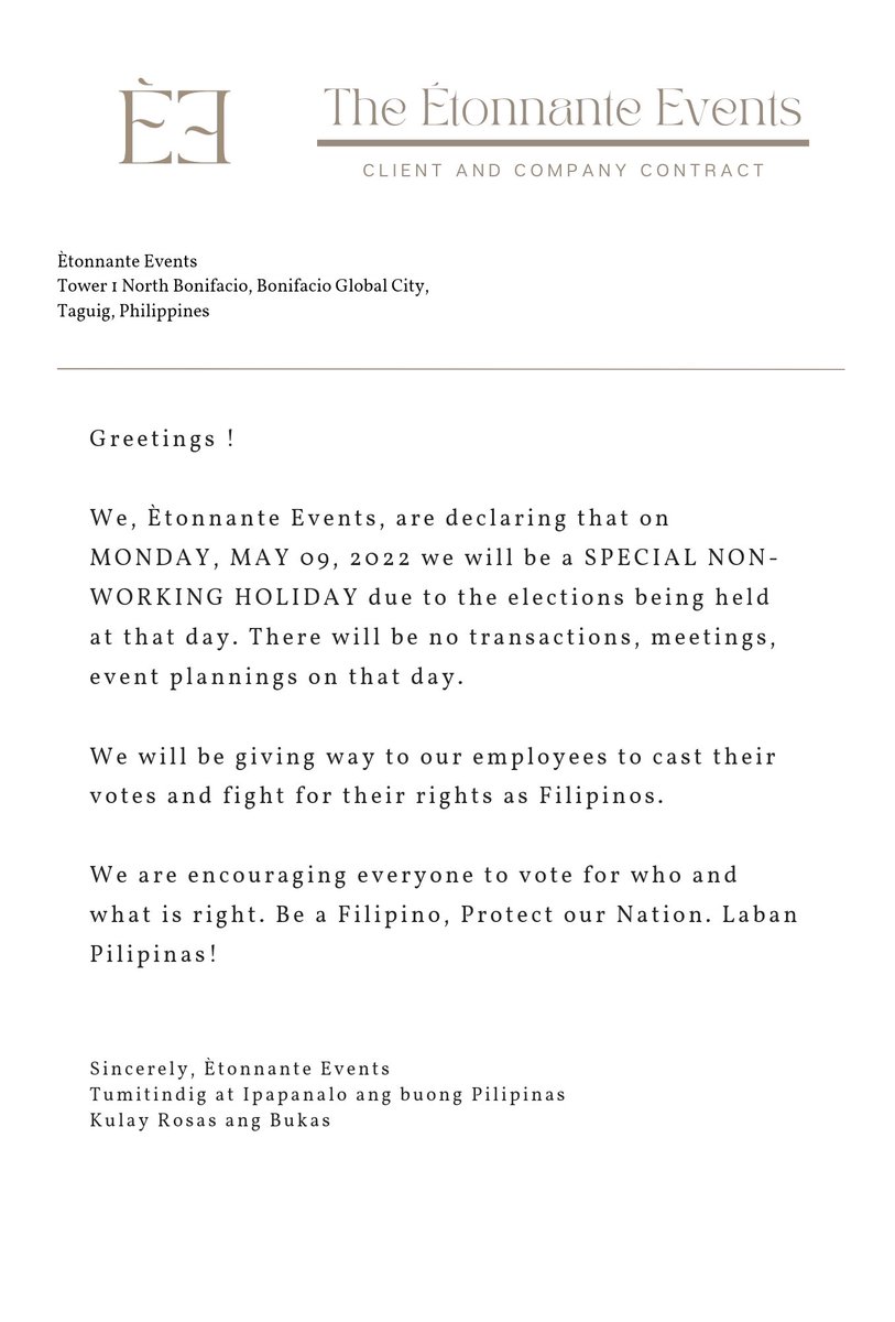 ㅤ

    📩 To our Employees, please see 
          attached letter down below.
ㅤ      Tumindig at Bumoto ng tama.

ㅤ