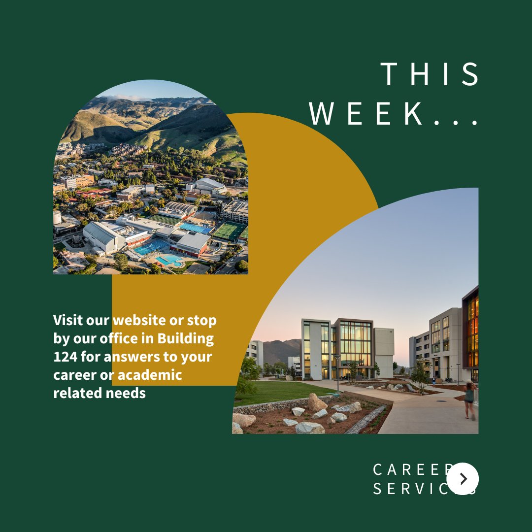 CPCareerServ's tweet photo. Week 7 is officially here! We have some exciting events planned for this week and we can't wait to see you there! Visit our website for more information or even stop by our office in Building 124! https://t.co/lVv9WTcB2N