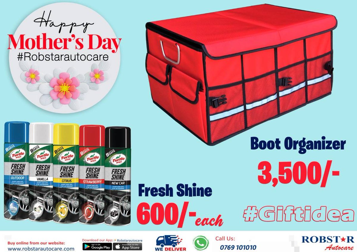 RobstarAutocare's tweet image. #HappyMothersDay.
Have you thought of what to gift her  this special day?
How about  #airfreshner and #bootorganizer? We deliver country wide.