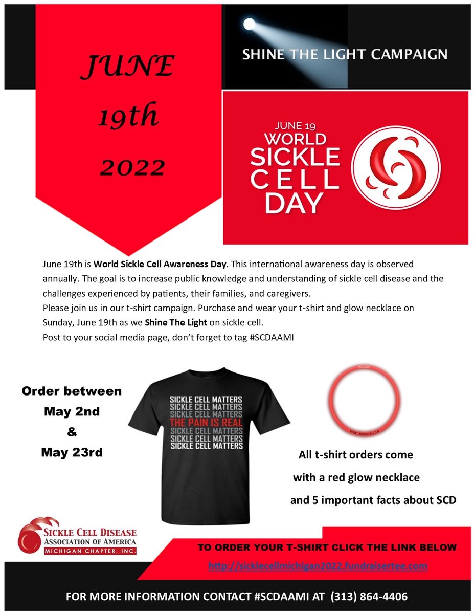SickleCellMI's tweet photo. Hey there, stop what you are doing and order your T-shirt today, right now! You've said, you were waiting til you got paid! Don't forget! SHINE YOUR LIGHT on Sickle Cell Awareness. DON'T WAIT, Click the click,  https://t.co/tuOeiLda1p #SCDAAMI #SCDAAMITSHIRTCAMPAIGN #SCDAA https://t.co/FqalGjP0cE