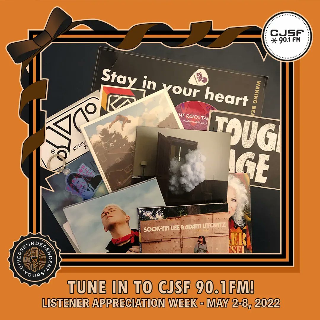 CJSF's tweet image. Want to win prizes like these CDs from CJSF Music? Get your radio, tune in to 90.1 FM + learn how to enter our 2022 #ListenerAppreciationWeek giveaway! All daily prize entrants are eligible for the Grand Prize, to be drawn on Monday, May 9. 

No repeat daily draw entries, please.