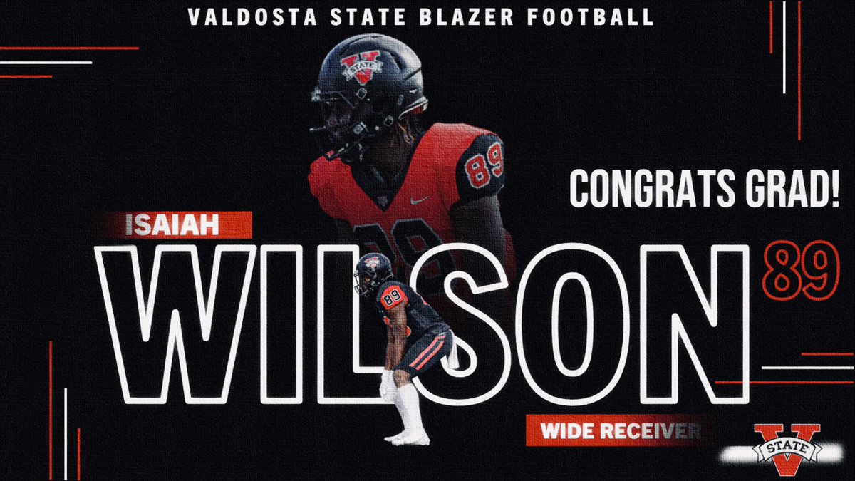 VState_Football's tweet photo. 🚨 BLAZER GRAD ALERT 🚨 

Congratulations to Isaiah Wilson and thank you for the hard work you’ve done both on and off the field! 🎓🔥 #KTF https://t.co/CbcfvgQIbn