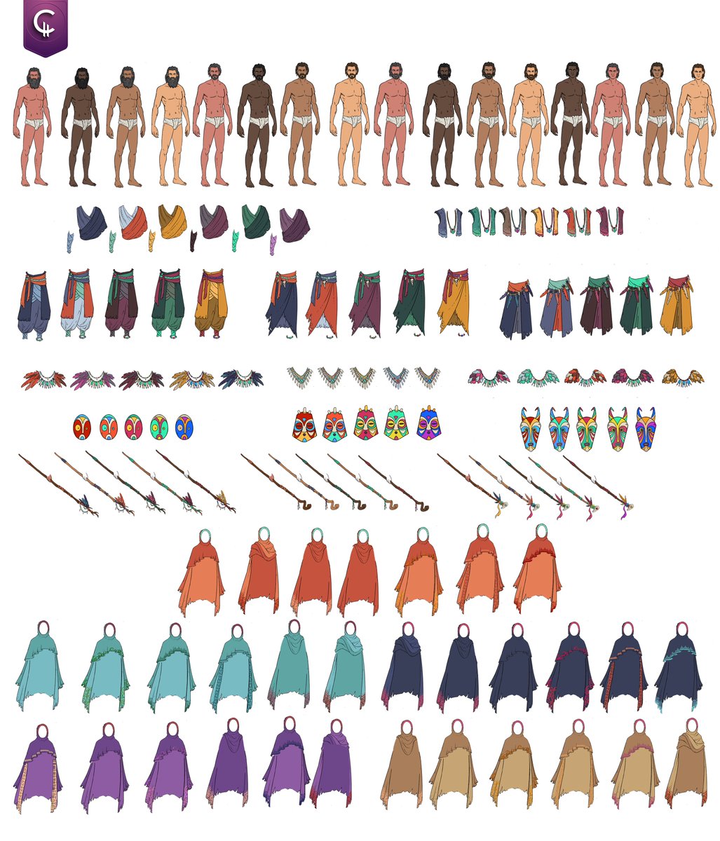 playcivitas's tweet photo. A WIP character mix test of the Shaman character. Every character of Civitas comprises many different elements, and each one of these elements has its own variations. This test shows how many other parts can compose a single character to generate a vast pool of unique variations. https://t.co/5L2g9r4JRn
