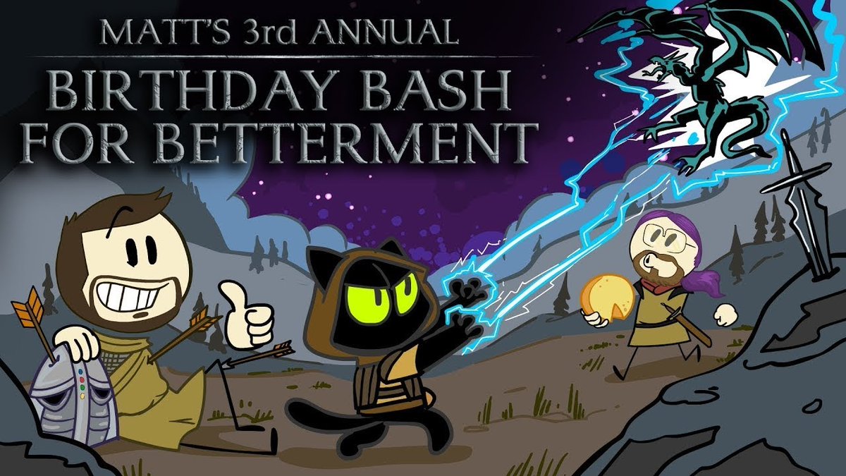 ExtraCreditz's tweet photo. Matt’s Birthday Bash has BEGUN!!!!

@EmperorMSK will be attempting to complete a Skyrim run in one sitting! 
You can use the link below to donate to the @TrevorProject
 for his birthday and participate in the live event with @CrowdControl !

LIVE NOW! https://t.co/EkhaW7tVOW https://t.co/tAHOAkuffM