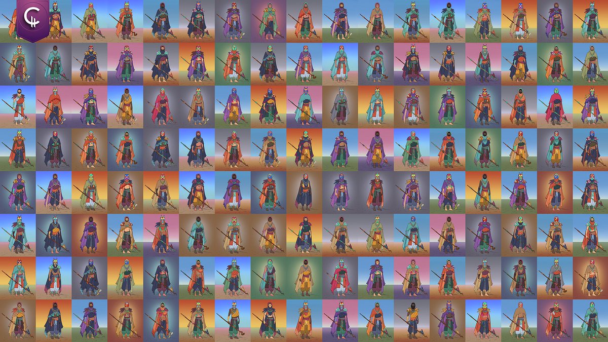 A WIP character mix test of the Shaman character. Every character of Civitas comprises many different elements, and each one of these elements has its own variations. This test shows how many other parts can compose a single character to generate a vast pool of unique variations.