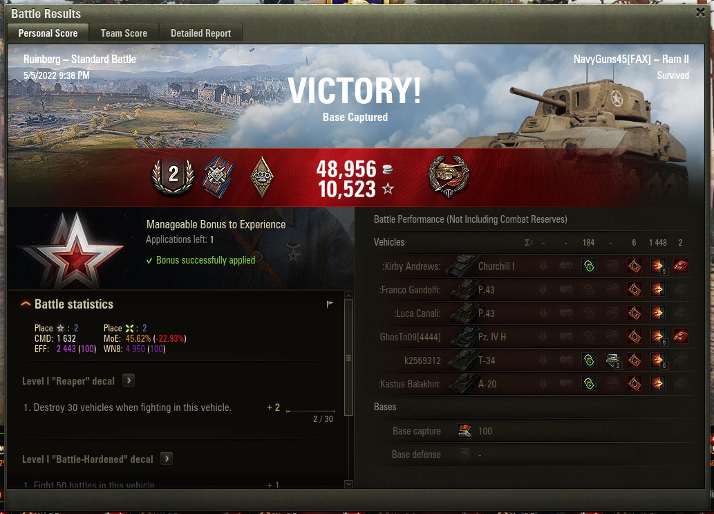 NGuns45's tweet photo. @worldoftanks NavyGuns45 - 948 base XP in Ram II https://t.co/x6dgs1Whuo