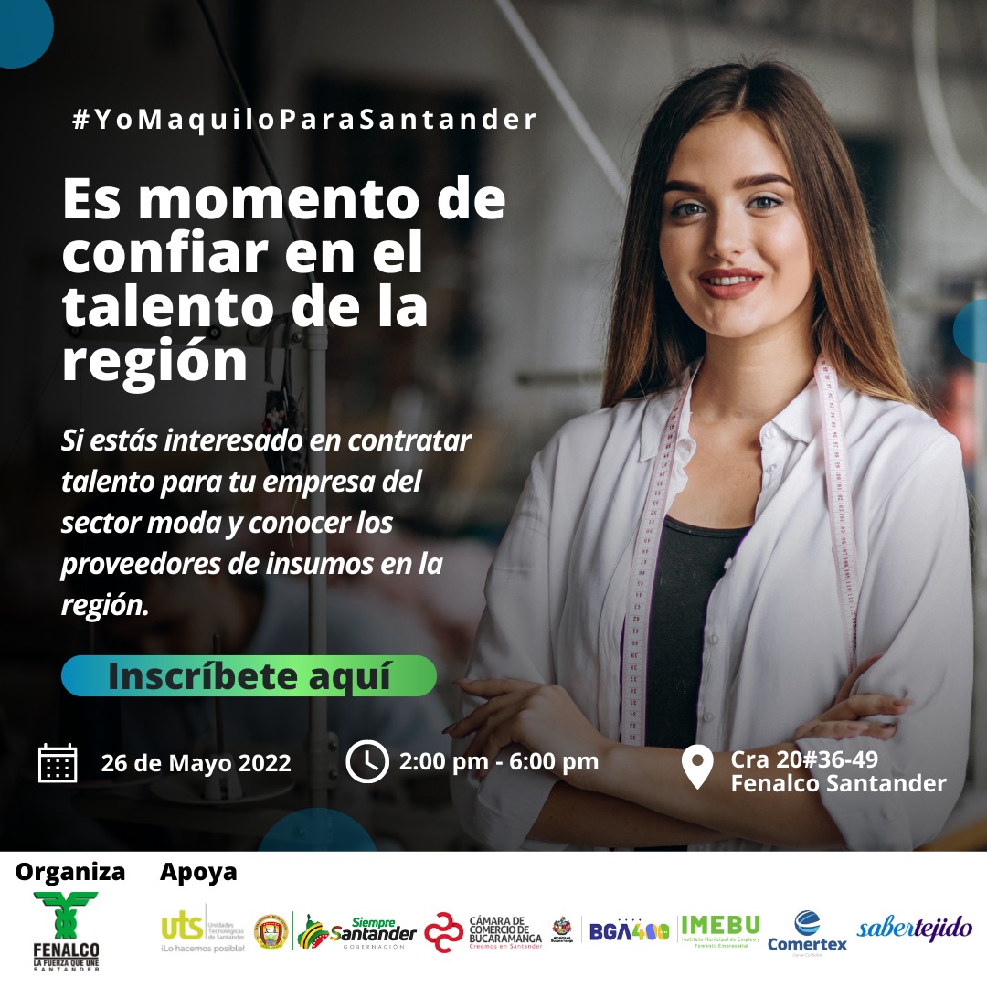 GobdeSantander's tweet photo. #Convocatoria | Es el momento de apostar por el talento de la región. A todos los empresarios del #SectorModa interesados en contratar personal, esta es la oportunidad para hacerlo. #YoMaquiloParaSantander 

Inscríbete 👉🏻
https://t.co/5MSyMUZDSb https://t.co/7jMkiHAg81