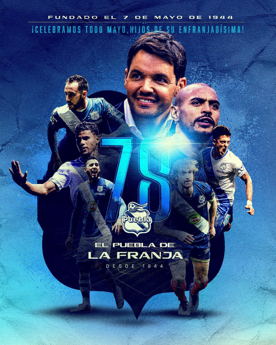 ClubPueblaMX's tweet photo. 78 años del cinco veces campeón de Copa, dos veces campeón de Liga, campeón de la CONCACAF y Campeonísimo 🤩🏆

Un día como hoy de 1944, ¡nació el histórico Puebla de La Franja!🎽

¡Feliz día del PUEBLOTA, hijos de su Enfranjadísima!🔵🥹

RT si quieres celebrar TODO MAYO 🥰 https://t.co/zDmzTFso0o