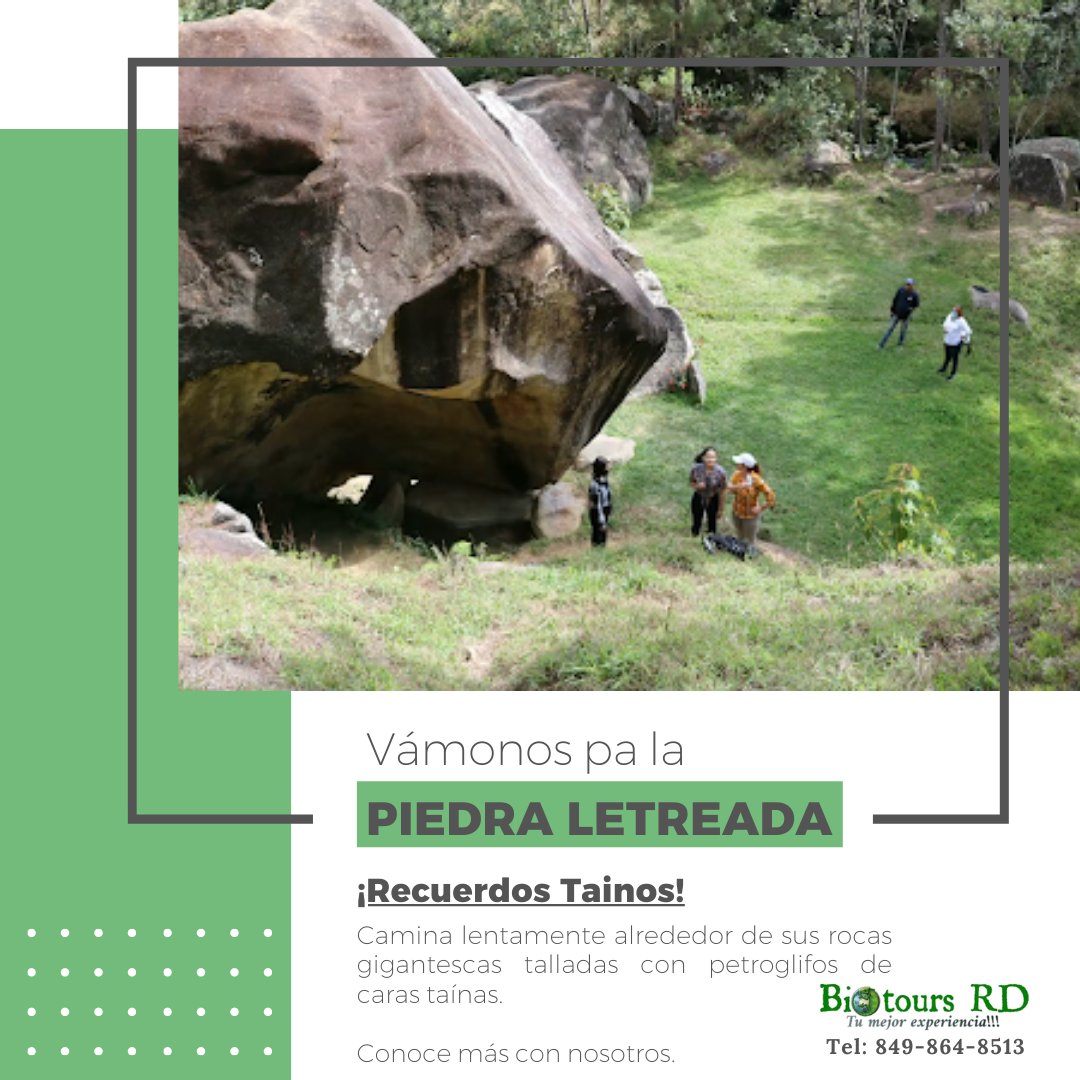 biotoursrd's tweet photo. Disfruta con nosotros de una camina lentamente alrededor de sus rocas gigantescas talladas con petroglifos de caras taínas.

Conoce los petrogrifos Tainos en Constanza. 

Contactos: 
849-864-8513
Biotours53@gmail.com

#Biotoursrd
#EscapateEnConstanza https://t.co/vR8f1kJxUY