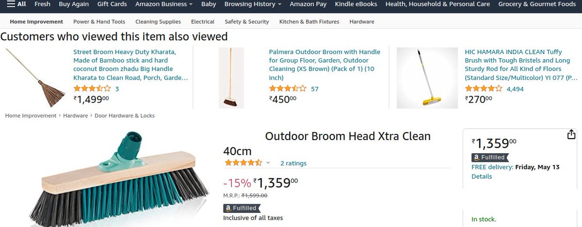 neels_roy's tweet photo. #landfills of brooms!
Broom head either aren't available or costs ~3x of broom, not just this brand too. Mass #production? #consumerism? And whose responsibility to fix this? @amazon has this item. @flipkart just doesn't. 
#ClimateChange
#ClimateCrisis
#ClimateEmergency https://t.co/QWNUXo8Sm7