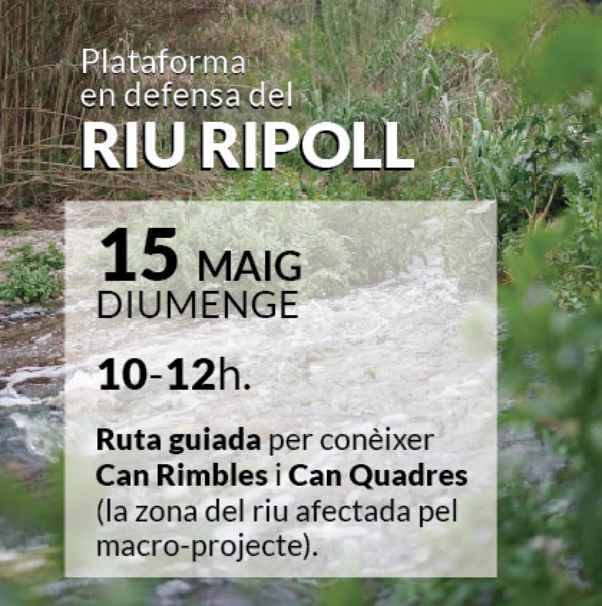 defensaripoll's tweet photo. després de l'èxit de la concentració d'ahir us anunciem que farem una ruta guiada per la zona afectada pel macro-projecte de la piscina d'onades, animeu-vos a venir! 

#StopSurfCity #EnDefensaDelRiu https://t.co/WrKSt9wMyx