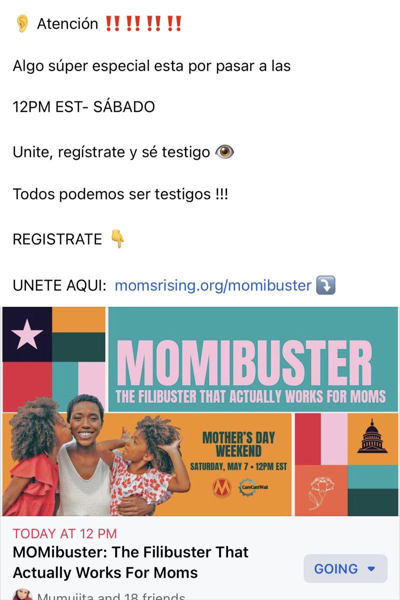 👂 Atención ‼️‼️‼️‼️

Algo súper especial esta por pasar a las 

12PM EST- SÁBADO 

Unite, regístrate y sé testigo 👁 

Todos podemos ser testigos !!!

REGISTRATE 👇

UNETE AQUI:  momsrising.org/momibuster ⤵️ #MothersDay2022