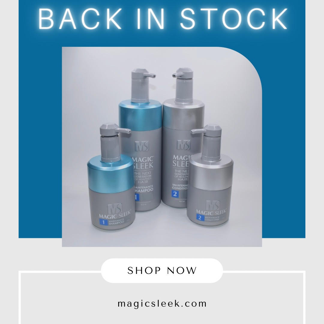 —SMALL AND LARGE SHAMPOO AND CONDITIONER BACK IN STOCK—
Place your order on magicsleek.com, Amazon, Walmart, or call 732-536-1660!
#hairgoals #hairtok #healthyhair #keratin #hairstylist  #hairdresser #hairinspo #beautifulhair #karen #blowout #haircut #highlights