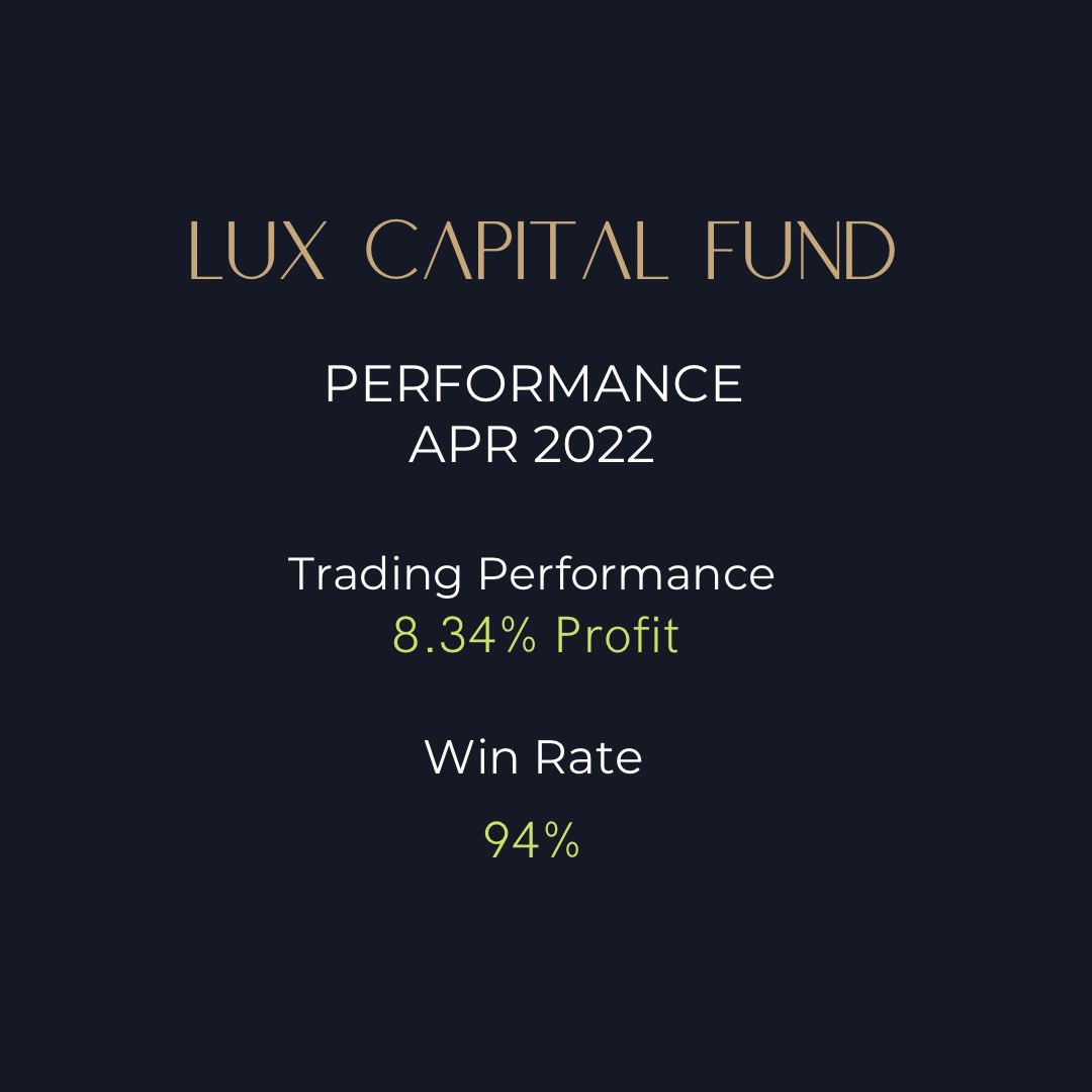 luxcapitalfund's tweet photo. April was our first operational month, we closed it with an amazing +8.34% trading profit ... We managed to outperform all the major stock market indices with out our 94% win trades rate. https://t.co/RThyGYsxhg