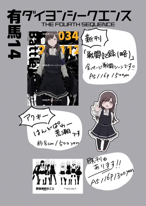 【お知らせ】神戸かわさき9参加します!
新刊「戦闘記録(略)」
全ページ戦闘シーン!
あらゆる厨二要素を詰め込みました。🤓🤓🤓

「はんどぱわー荒潮」アクキーがようやく登場します!
当日は既刊もあります!何卒!🙇‍♂️🙇‍♂️🙇‍♂️

有馬14-ダイヨンシークエンス 