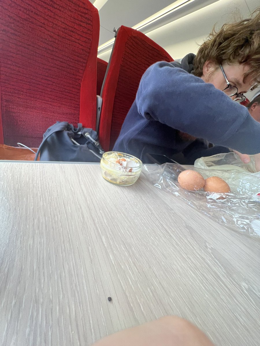 LivBullman's tweet photo. Correct me if I’m wrong but eating hard boiled eggs and liver pâté on a train is unacceptable behaviour. This man needs to have a long hard look at himself https://t.co/aPd6G24RsN