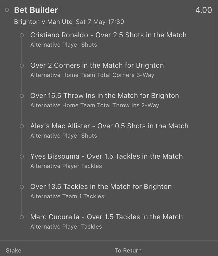 BetBuilder_'s tweet photo. Brighton v Man Utd 
3/1 🔒 
Brighton Corners:3, 6, 4, 4, 2, 11

Brighton Throw ins:20, 21, 15, 17, 19

Brighton tackles:22, 17, 20, 17, 21

Ronaldo shots:2, 3, 3, 8, 2, 0, 8

Mac Allister shots:5, 1, 1, 1, 0, 7

Bissouma Tackles:3, 3, 2, 2, 1, 2

Cucurella Tackles:4, 2, 6, 3, 3 https://t.co/OZGpZWaZgp