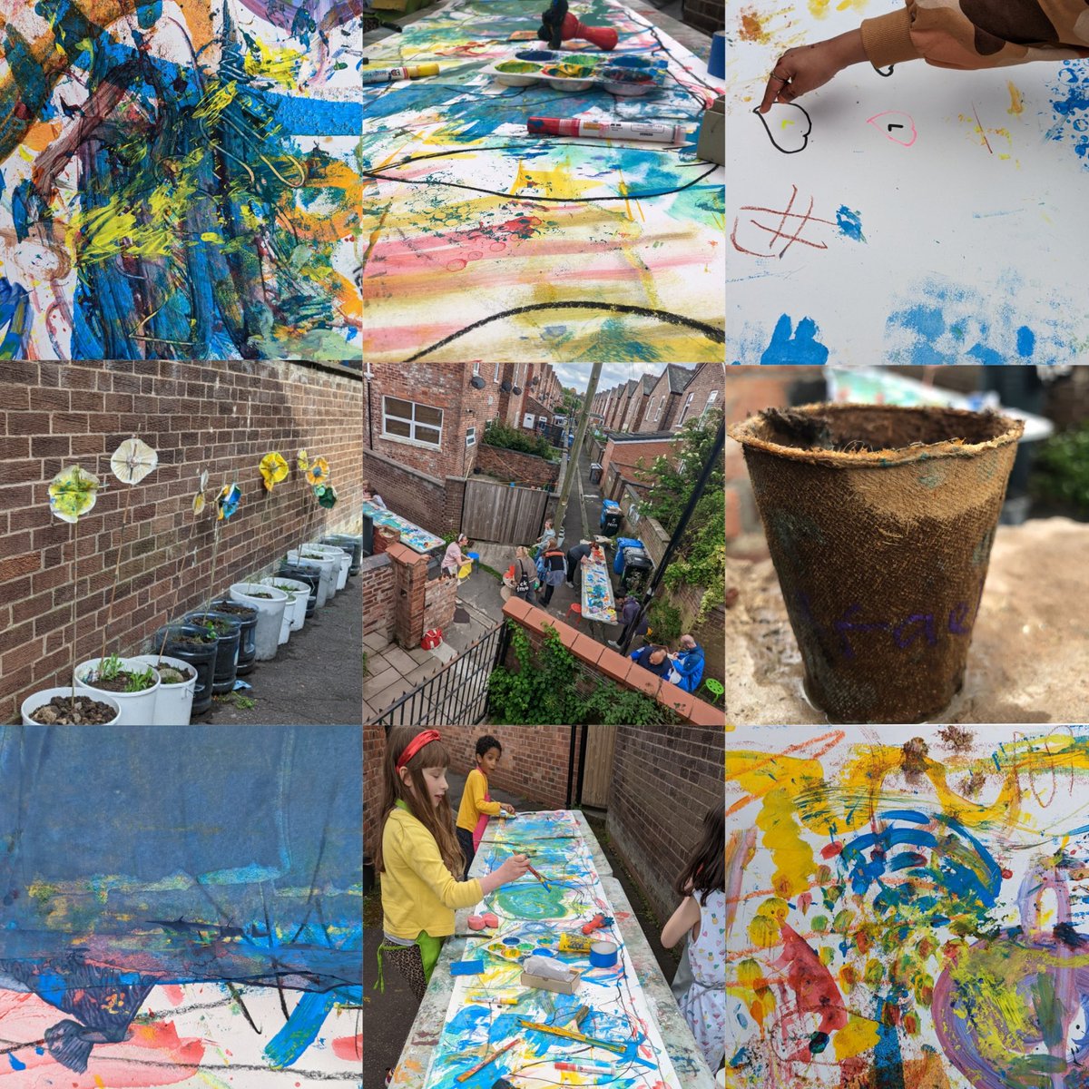 OTcreativespace's tweet photo. Great fun at #THEBACKgALLErY #artclub  and #neighboursday  this afternoon. 

Sunflower planting, creating willow stakes and some very crazy and expressive mark making. 

#sunflowers #planting #alleyway #willow #markmaking #painting #drawing #community #oldtrafford #OTcreates https://t.co/v52m6mbBhX