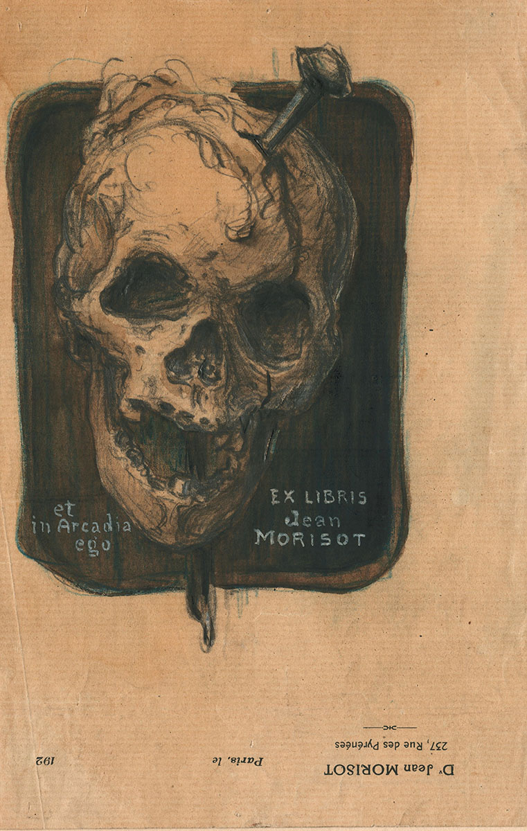 BelgianBe's tweet photo. Een ietwat lugubere ex libris van de Franse kunstenaar Jean de Sauteval, Dr. Jean Morisot (1899 - 1967). Dit is een ontwerp voor een ex libris die de eigenaar gebruikte in zijn bibliotheek met boeken over misdaad en forensisch onderzoek. (€ 155).

#exlibris #exlibrisart https://t.co/DVNYW9N1E5