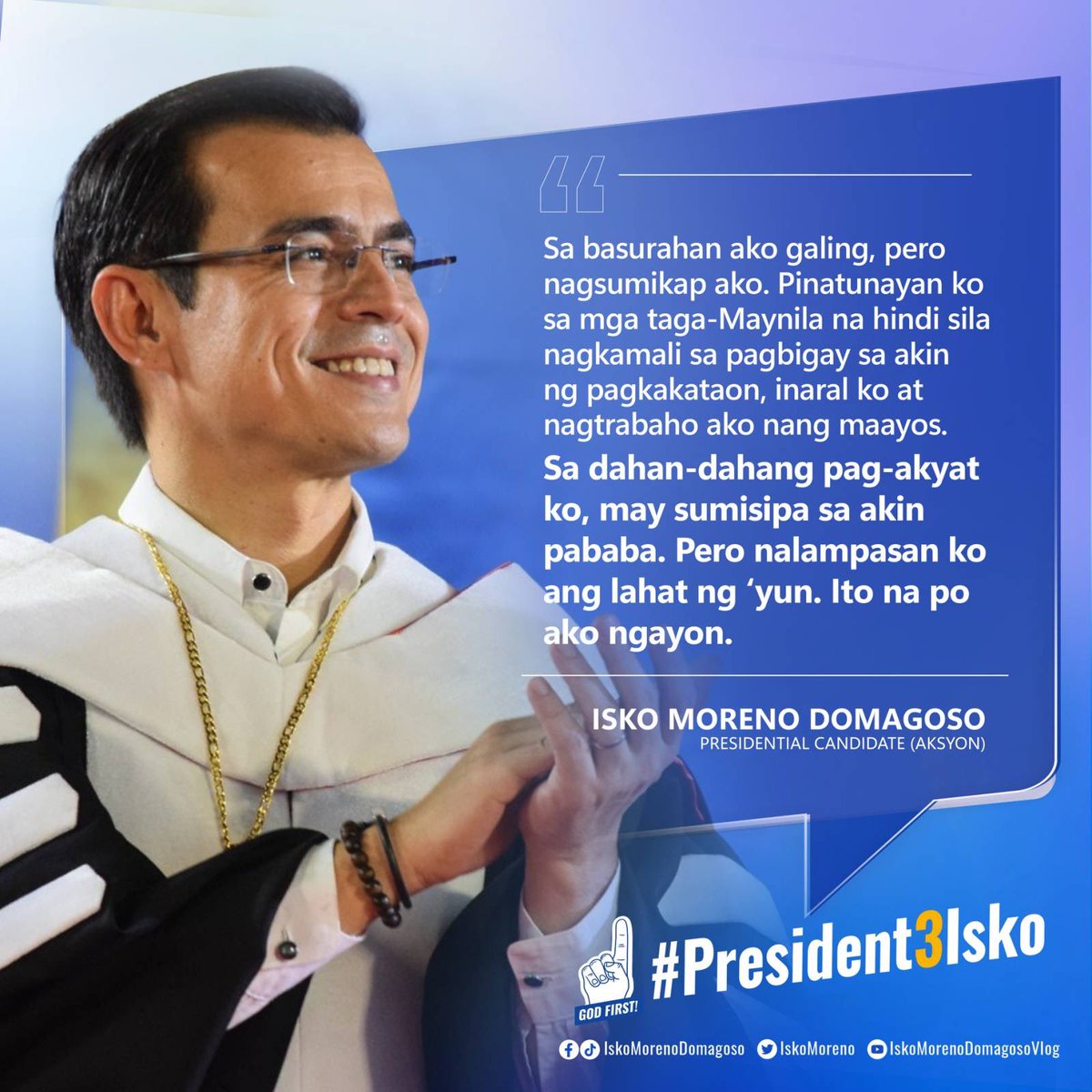 IskoMoreno's tweet photo. Ako po si Isko Moreno Domagoso, at handang-handa na po akong maglingkod bilang Pangulo ng Pilipinas.

#President3Isko https://t.co/9B2J87bMV5