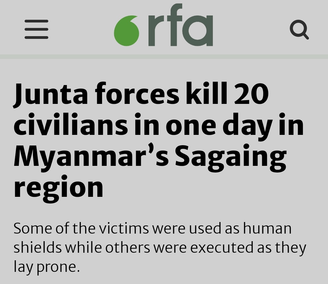 DemoRevoMM's tweet photo. #MyanmarMilitaryTerrorists killed at least 20 civilians in one day earlier this week in Sagaing Region. Some of the victims were used as human shields while others were executed as they lay prone.

#2022May7Coup #WarCrimesOfJunta #WhatsHappeningInMyanmar https://t.co/GK4K6C9upE
